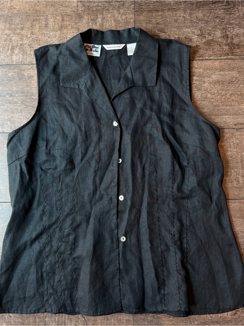 richard malcolm black sleeveless Irish linen top